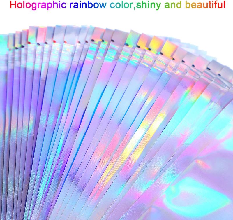 Photo 3 of 100 Pieces Bags Holographic Packaging Bags Storage Bag for Food Storage (Holographic Color, 5.5 x 7.8 Inches)