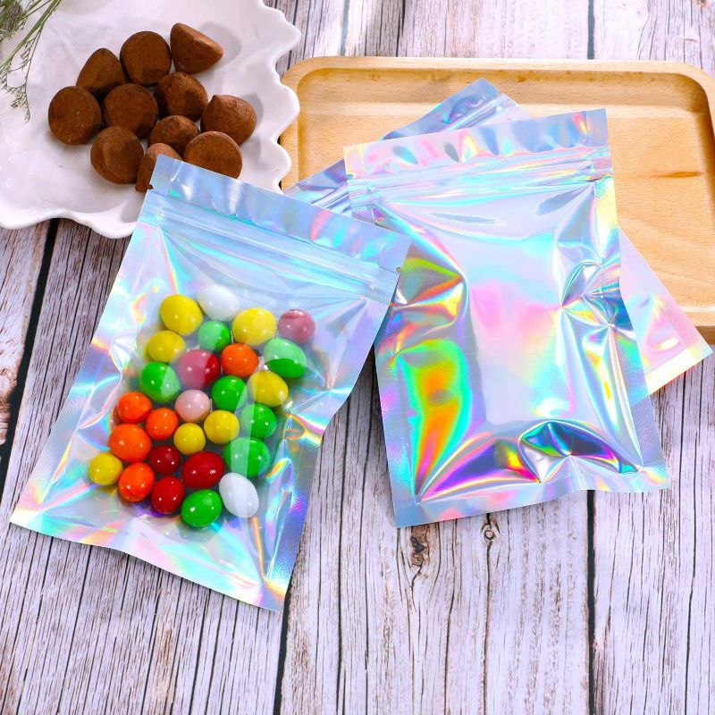 Photo 4 of 100 Pieces Bags Holographic Packaging Bags Storage Bag for Food Storage (Holographic Color, 5.5 x 7.8 Inches)