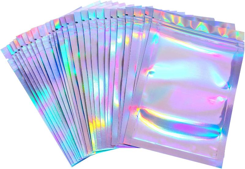 Photo 1 of 100 Pieces Bags Holographic Packaging Bags Storage Bag for Food Storage (Holographic Color, 5.5 x 7.8 Inches)