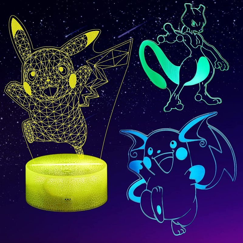 Photo 1 of Floorsome pikachu Night Light, 3D Lamp, 7 Color Change Decor with Remote, Dim, Timer, Game Fan Gifts for Christmas Birthday Boys Girls