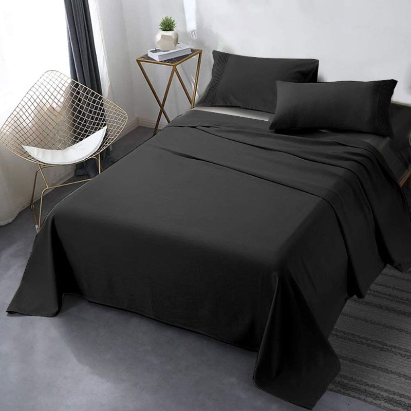 Photo 1 of Full Bed Sheet Set, 4pcs Bedding Sheets & Pillowcases, Soft Microfiber 1800 Thread Count 16" Deep Pocket Luxury Bed Sheets - Hypoallergenic, Wrinkle & Fade Resistant (Black)