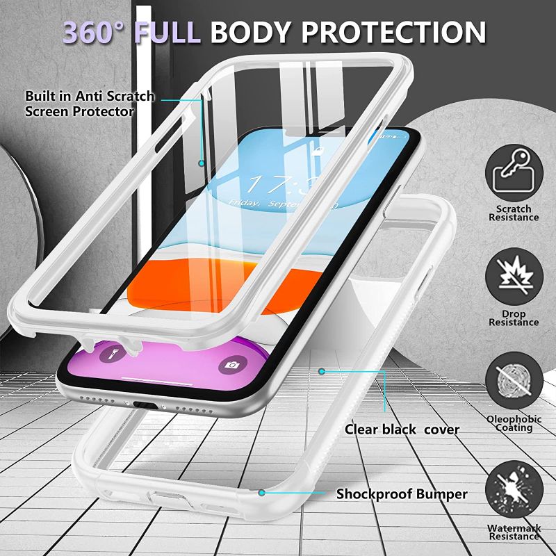 Photo 3 of Temdan for iPhone 11 Case Protective with Built-in Screen Protector, Military Drop Grade Shockproof Clear Cover 360 Full Body Phone Case for iPhone 11 6.1 inch - COLOR BLACK