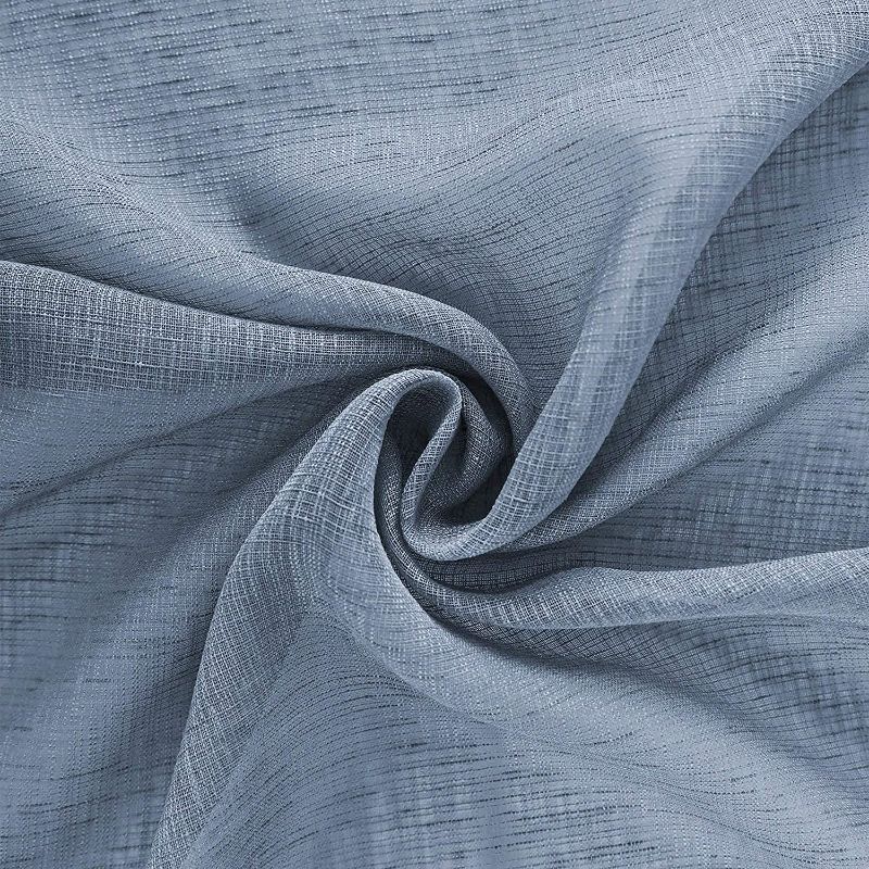 Photo 4 of KOUFALL Dusty Blue Semi Sheer Curtains 84 Inch Length for Living Room Set 2 Panels Rod Pocket Window Coverings Faux Linen Drapes Textured Dusty Blue Curtains for Bedroom Decor 52x84 Long Grey Dusty Blue