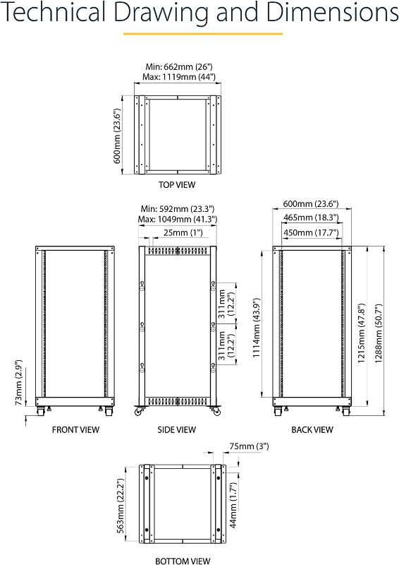 Photo 4 of Open Frame Server Rack - 4 Post Adjustable Depth (22" to 40") Network Equipment Rack w/ Casters/ Levelers/ Cable Management 