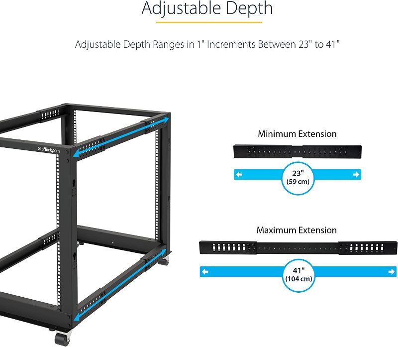 Photo 2 of Open Frame Server Rack - 4 Post Adjustable Depth (22" to 40") Network Equipment Rack w/ Casters/ Levelers/ Cable Management 