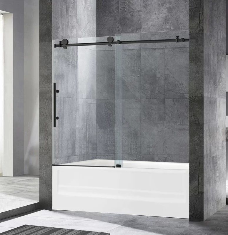 Photo 1 of MSDC4876-MBL 44'' - 48'' W x 78'' H Single Sliding Frameless Shower Door with Clear Glass