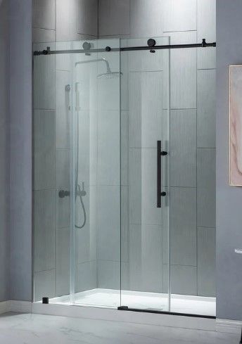 Photo 2 of MSDC4876-MBL 44'' - 48'' W x 78'' H Single Sliding Frameless Shower Door with Clear Glass