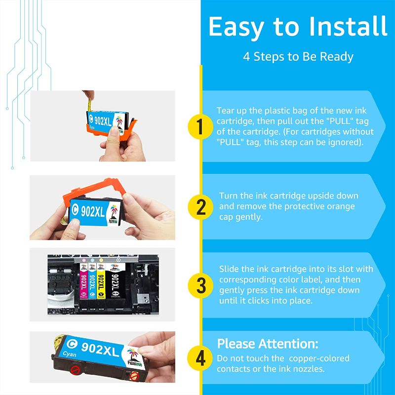 Photo 3 of Palmtree Remanufactured Ink Cartridge Replacement for HP 902XL 902 XL Ink Cartridge High Yield Combo Pack to use with HP Officejet Pro 6978 6968 6970 6958 6962 6975 6960 6954 Printers (4-Packs)
