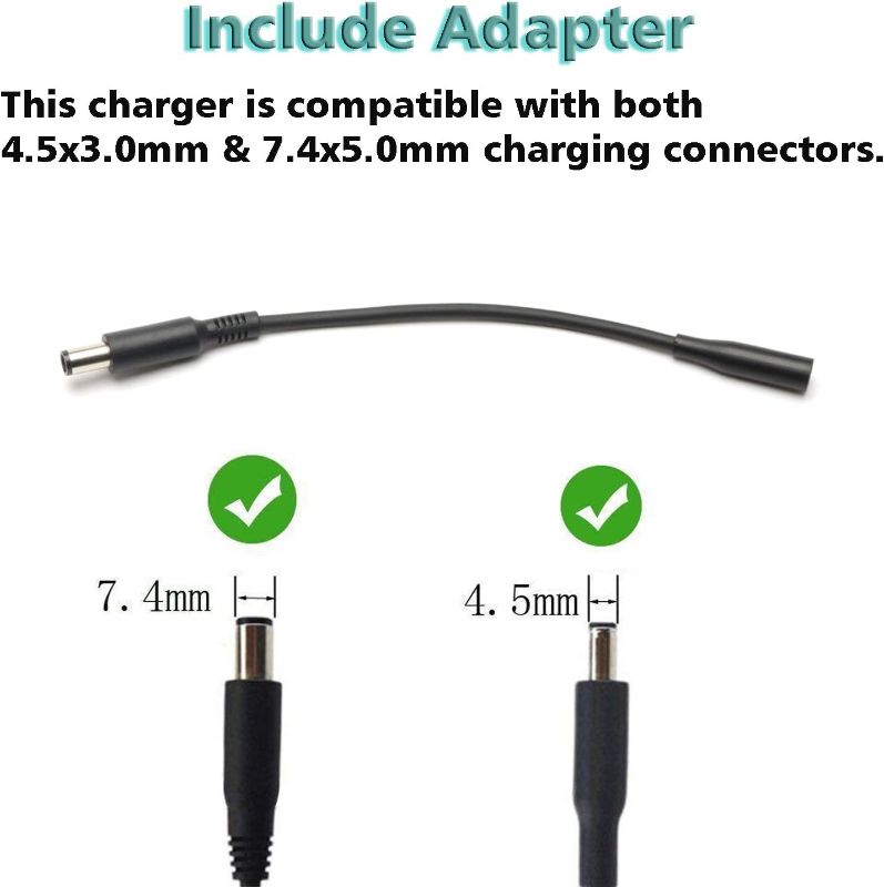 Photo 2 of 65W AC Charger for Dell Inspiron 17-7000 17-5000 17-3000 15-7000 15-5000 15-3000 13-7000 11-3000 2 in 1 Series 3558 3181 5100 5535 5555 5558 5559 5567 XPS 9350 9360 la65ns2-01 Charger Laptop Power
