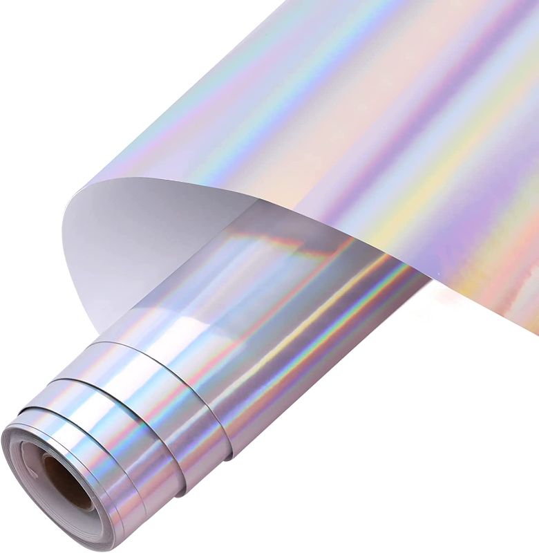 Photo 2 of JANDJPACKAGING Opal Silver Holographic Vinyl Permanent - 12" X 15FT Raibow Silver Holographic Permanent Vinyl for Cricut
