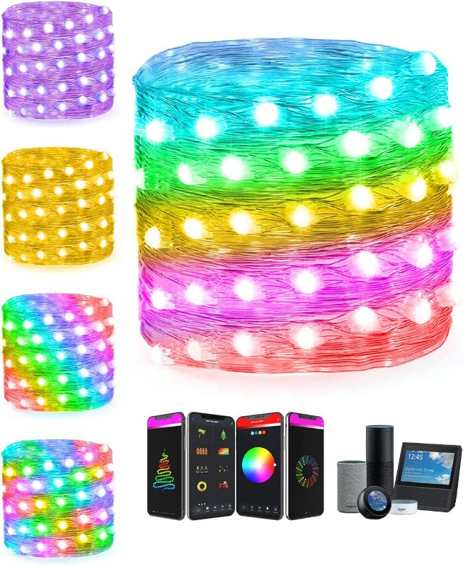 Photo 2 of Popotan Smart Fairy String Lights - 16Ft 50 LEDs Twinkle Light Work with Alexa Google Home APP Control RGB Color Changing 20 Modes Music Sync Christmas Lights for Bedroom Party Wedding Craft Decor
