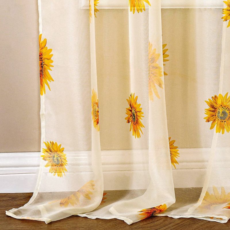 Photo 3 of BROSHAN Flower Window Sheer Curtains 1 Panel- Sunflower Curtains Bedroom Long106 inches Yellow Light Filtering Drapes for Living Room Girls Room
