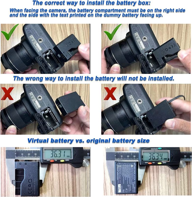 Photo 3 of TKDY ACK-E10 EOS Rebel T7 Continuous Power Supply LP-E10 Dummy Battery DR-E10 DC Coupler Kit for Canon EOS T6 T5 T3, Kiss X50 X70 X80 X90, EOS 1100D 1200D 1300D 1500D 2000D Digital Camera.
