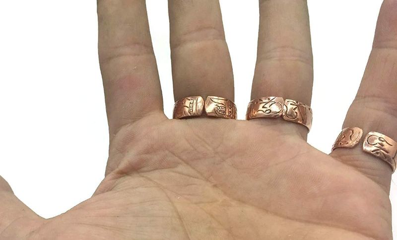 Photo 3 of Set of 3 Hand Forged Copper Rings. Made with 100% Pure Raw Untreated Copper. Helps Reduce Finger Joint Pain and Swelling. Handcarved Tibetan Healing Medicine Ring Set.
