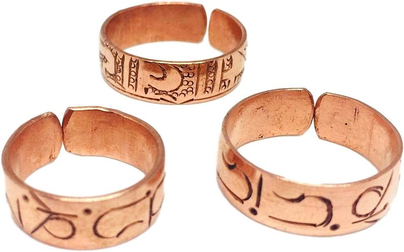 Photo 1 of Set of 3 Hand Forged Copper Rings. Made with 100% Pure Raw Untreated Copper. Helps Reduce Finger Joint Pain and Swelling. Handcarved Tibetan Healing Medicine Ring Set.
