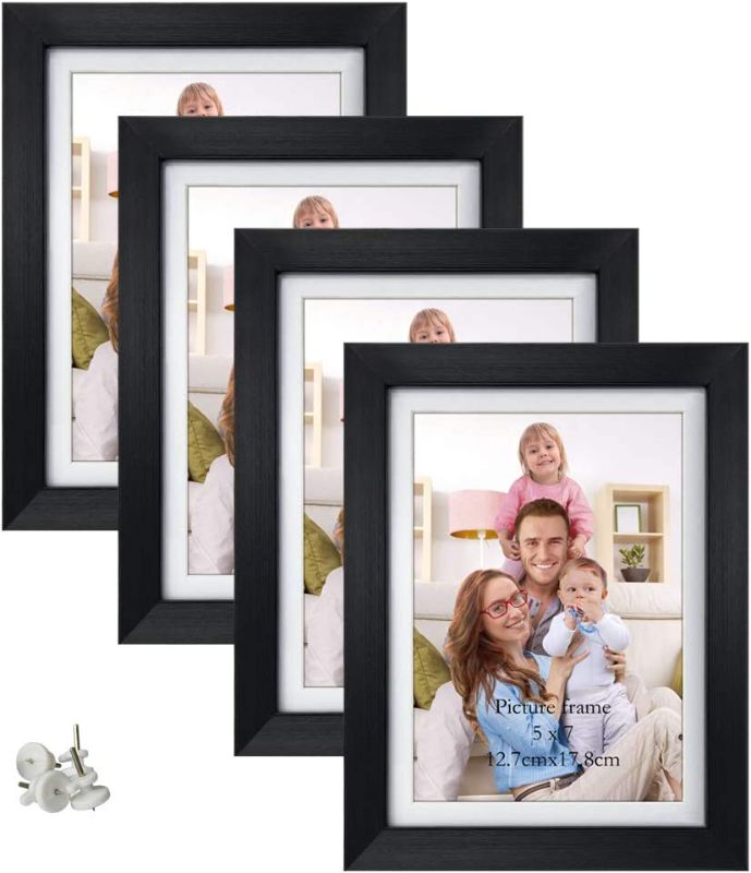 Photo 1 of Giftgarden 5x7 Picture Frame Set of 4, 6x8 Matted to Display 5 by 7 Photo with Mat or 6 by 8 without Mat for Wall or Tabletop, Black
