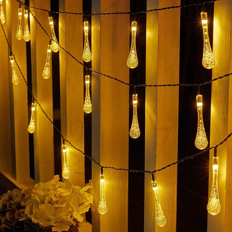 Photo 2 of Solar String Lights Outdoor Waterproof 25.7 Feet 40 Led Water Drop Solar Powered Lights, Crystal Lights for Patio Garden Yard Tree Wedding Party Decor, Warm White
