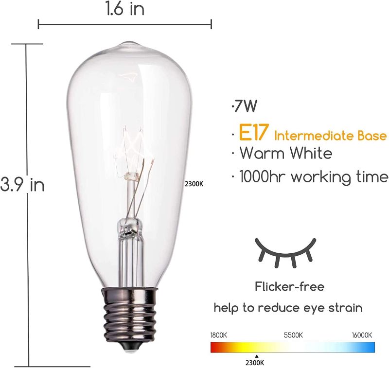 Photo 2 of Brightown 24-Pack Edison Replacement Light Bulbs,7-Watt E17 Screw Base ST40 Replacement Clear Glass Light Bulbs for Outdoor Patio ST40 String Lights, Warm White
