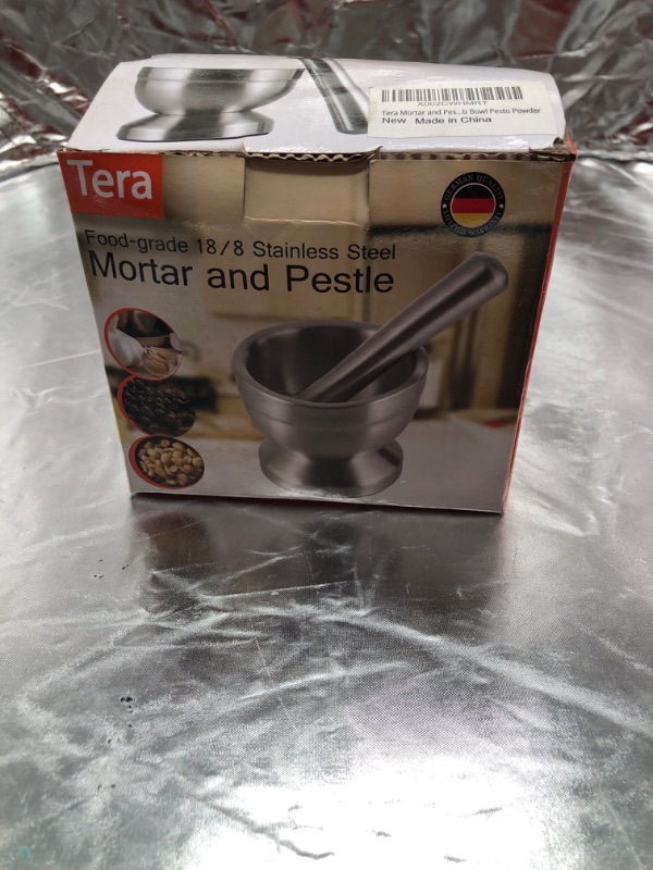 Photo 4 of Tera 18/8 Stainless Steel Mortar and Pestle with Brush,Pill Crusher,Spice Grinder,Herb Bowl,Pesto Powder
