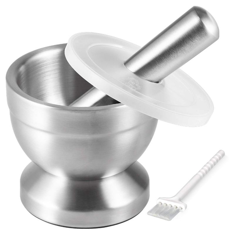 Photo 1 of Tera 18/8 Stainless Steel Mortar and Pestle with Brush,Pill Crusher,Spice Grinder,Herb Bowl,Pesto Powder
