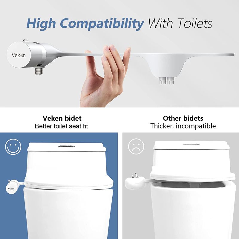 Photo 1 of Veken Ultra-Slim Bidet Attachment for Toilet, Dual Nozzle (Feminine/Posterior Wash) Hygienic Bidet Toilet, Adjustable Water Pressure Baday Beday Budet Bedette to Add for Toilet with Brass Inlet
