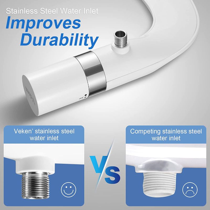 Photo 2 of Veken Ultra-Slim Bidet Attachment for Toilet, Dual Nozzle (Feminine/Posterior Wash) Hygienic Bidet Toilet, Adjustable Water Pressure Baday Beday Budet Bedette to Add for Toilet with Brass Inlet
