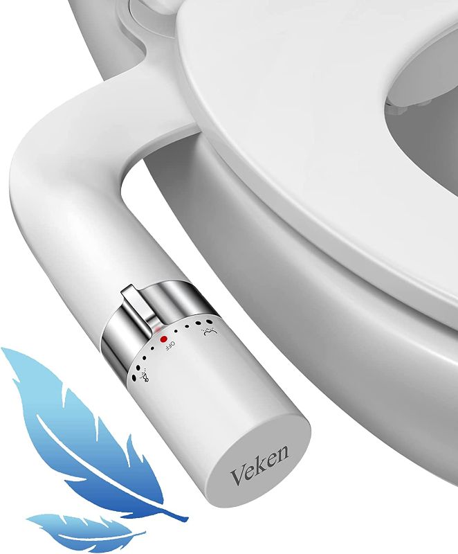 Photo 4 of Veken Ultra-Slim Bidet Attachment for Toilet, Dual Nozzle (Feminine/Posterior Wash) Hygienic Bidet Toilet, Adjustable Water Pressure Baday Beday Budet Bedette to Add for Toilet with Brass Inlet
