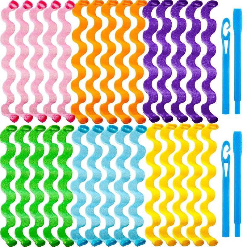 Photo 1 of 30 Pieces Hair Wave Curlers Spiral Curls Styling Kit No Heat Hair Curlers Heatless Spiral Curlers Hair Rollers with 2 Pieces Styling Hooks for Most Hairstyles (30 cm, Mixed Color)
