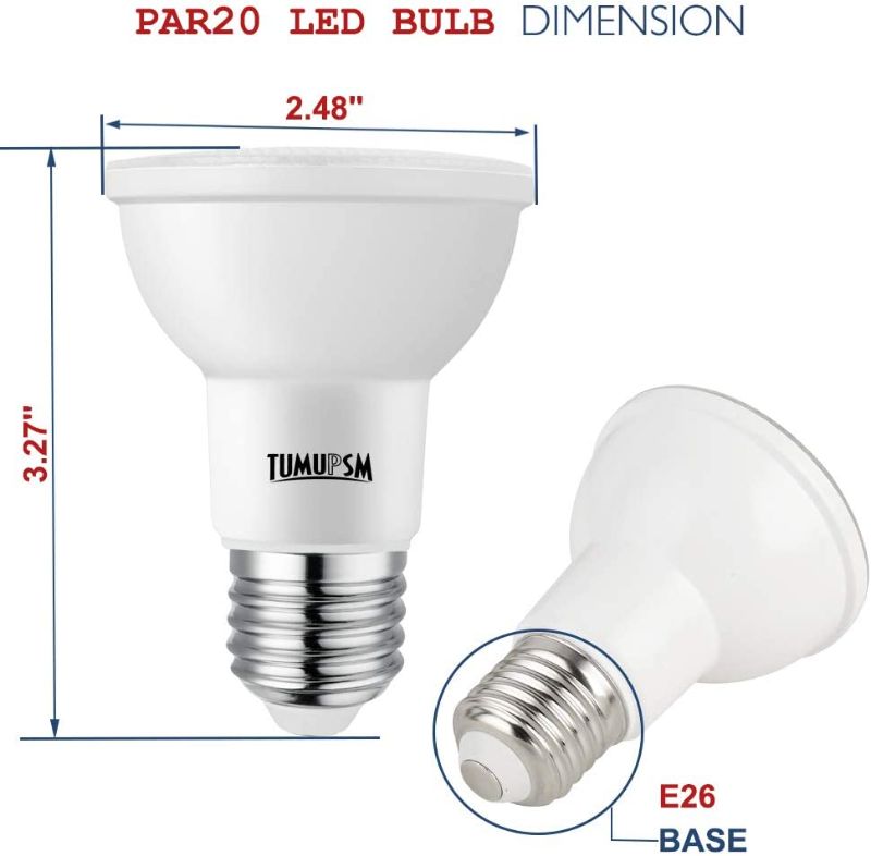 Photo 3 of PAR20 LED Bulb Daylight White 5000K Dimmable Flood Light 7W=60W Halogen E26 600LM Track Recessed Lighting Bulbs 4 Pack
