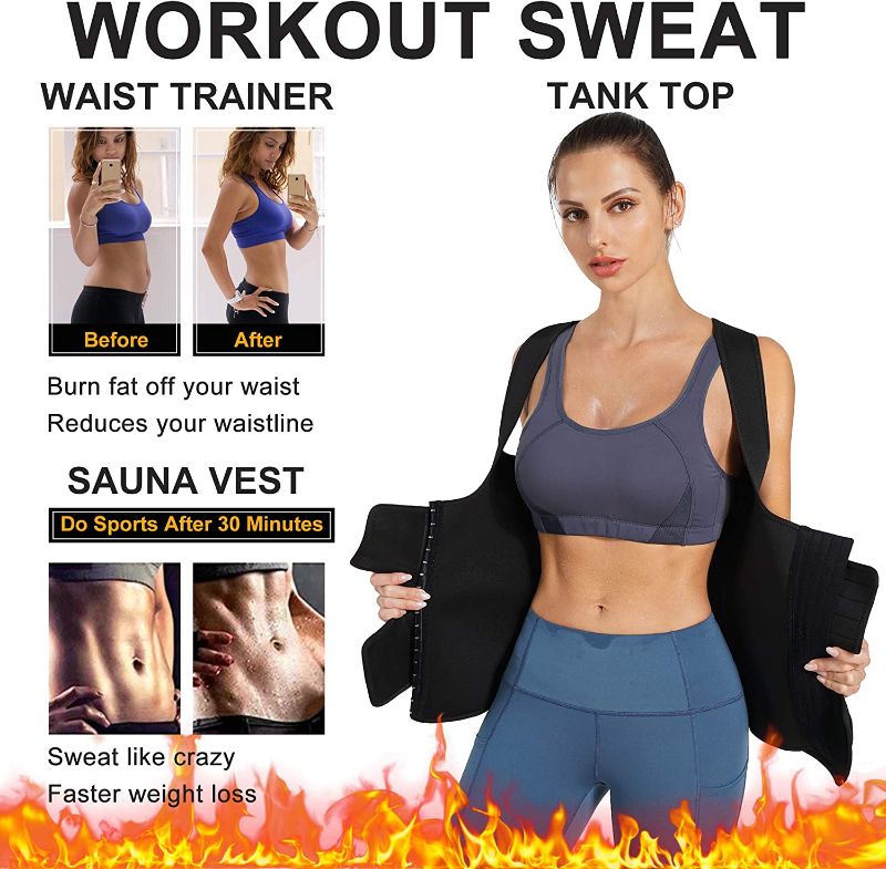 Photo 2 of Nebility Women Sauna Sweat Vest Hot Neoprene Sauna Suit Weight Loss Workout Top Waist Trainer Shirt Body Shaper
