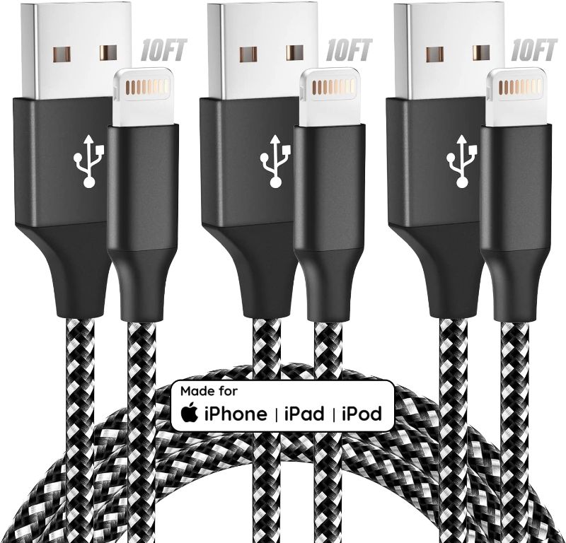 Photo 1 of iPhone Charger [Apple MFi Certified] 3Pack 10FT Nylon Braided Lightning Cable Fast Charging iPhone Charger Cord Compatible with iPhone 13 12 11 Pro Max XR XS X 8 7 6 Plus SE and More
