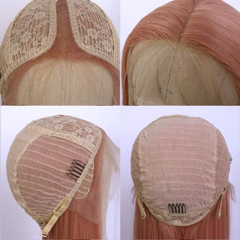 Photo 3 of Missyvan Long Straight Hair Pink Color Lace Wigs Glueless Heat Resistant Fiber Hair Synthetic Lace Front Wigs for Fashion Women
