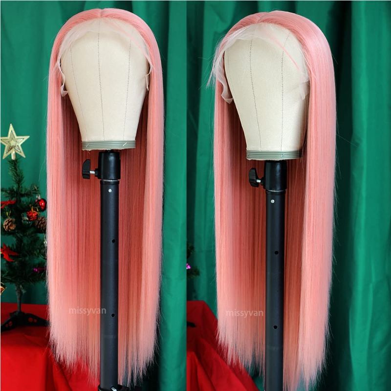 Photo 2 of Missyvan Long Straight Hair Pink Color Lace Wigs Glueless Heat Resistant Fiber Hair Synthetic Lace Front Wigs for Fashion Women
