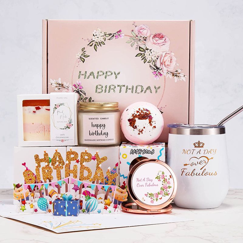 Photo 1 of Birthday Gifts for Women,Happy Birthday Bath Set Relaxing Spa Gift Baskets Ideas for Her, Mom, Sister, Female Friends, Coworker, Wife, Girlfriend, Daughter, Unique Gifts for Women Who Have Everything
