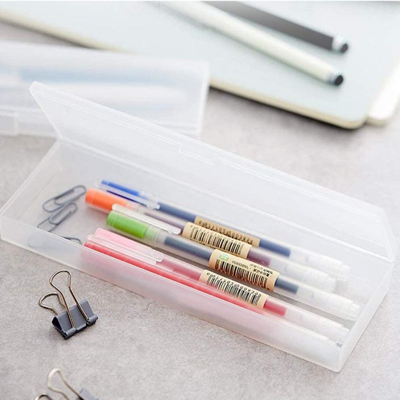 Photo 1 of Kuqqi 6 Pieces Plastic Pencil Case Stationery Case with Hinged Lid and Snap Closure for Pens Pencils Drill Bits Office Supplies Clear Storage Box
