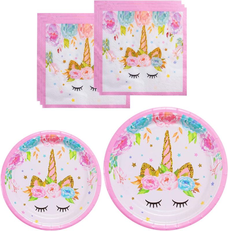 Photo 1 of Unicorn Themed Party Supplies Set - Unicorn Plates and Napkins | Magical Unicorn Birthday Party Decorations for Girls and Baby Shower - Serves 16
