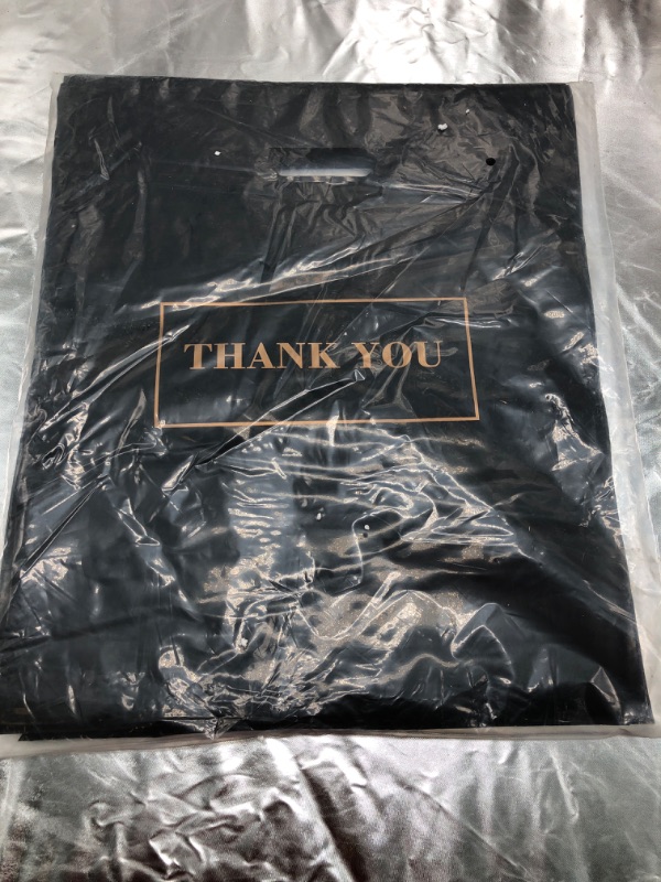 Photo 3 of 
MUKOSEL 100Pcs Thank You Merchandise Bags, Extra Thick 2.36Mil 12x15In Retail Shopping Bags for Goodie bags, Party, Stores, Boutique, Clothes, Business Gift, Reusable Plastic Bags with Handle (Blacke)
