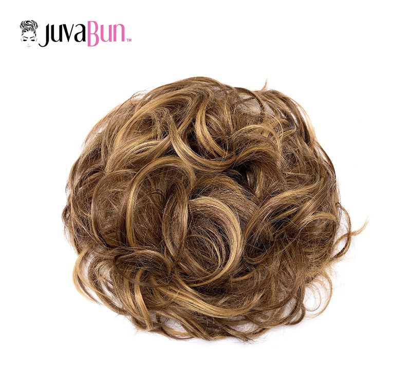 Photo 1 of JuvaBun Messy Bun Hair Scrunchie Mix Walnut – Hair Pieces for Women & Men Create Full Updos for Events, Everyday Wear – Washable, Realistic, Synthetic Hair Bun, Messy Bun Hair Piece - Mix Walnut- 9h19
