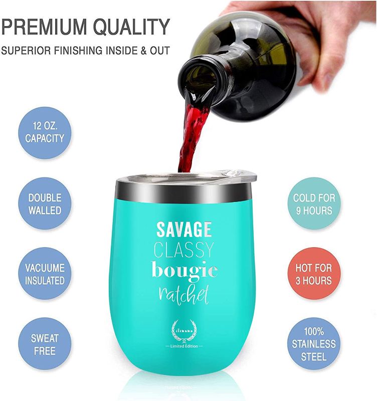 Photo 1 of Savage Classy Bougie Ratchet - Mothers Day Gifts Birthday Gifts for Women - Novelty Unique Wine Glasses for Her - Funny Gift for Wife?Best Friends, Sister?Moms?Aunt?Coworker?Wine Tumbler12oz Blue
