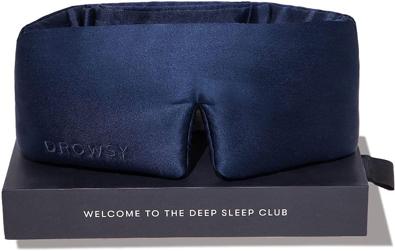 Photo 1 of DROWSY Silk Sleep Mask. Face-Hugging, Padded Silk Cocoon for Luxury Sleep in Total Darkness. (Midnight Blue)
