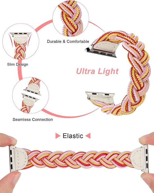 Photo 2 of Wearlizer Stretchy Braided Band Compatible with Apple Watch Bands Women 38mm 40mm 41mm 42mm 44mm 45mm 49mm Slim Elastic Solo Loop Strap Woven Bracelet Accessories for iWatch Series 8 SE 7 6 5 4 3 2 1
