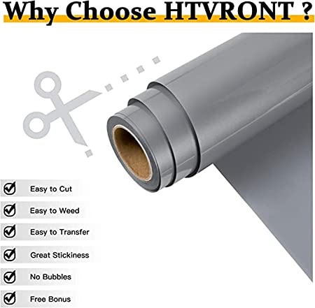 Photo 2 of HTVRONT HTV Vinyl Rolls Heat Transfer Vinyl - 12" x 15ft Silver HTV Vinyl for Shirts, Iron on Vinyl for All Cutter Machine - Easy to Cut & Weed for Heat Vinyl Design (Silver)
