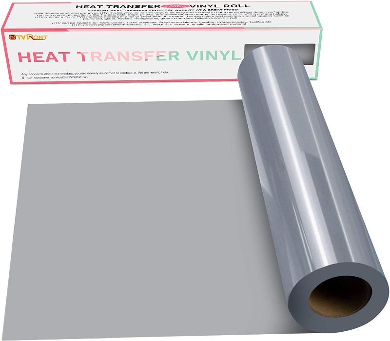 Photo 1 of HTVRONT HTV Vinyl Rolls Heat Transfer Vinyl - 12" x 15ft Silver HTV Vinyl for Shirts, Iron on Vinyl for All Cutter Machine - Easy to Cut & Weed for Heat Vinyl Design (Silver)
