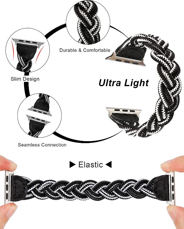 Photo 2 of Wearlizer Stretchy Braided Band Compatible with Apple Watch Bands Women 38mm 40mm 41mm 42mm 44mm 45mm 49mm Slim Elastic Solo Loop Strap Woven Bracelet Accessories for iWatch Series 8 SE 7 6 5 4 3 2 1
