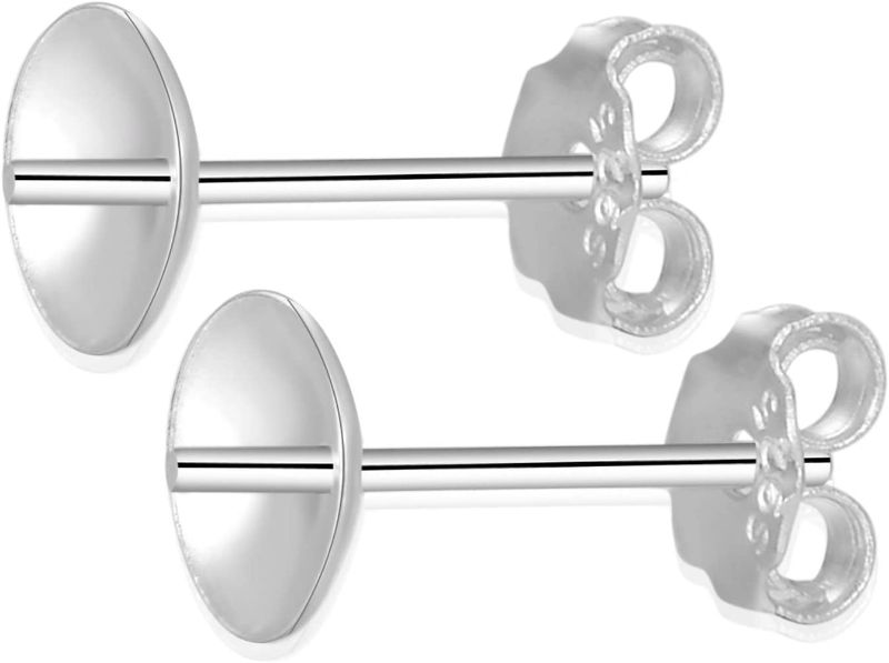 Photo 1 of 5 Pairs Adabele Authentic 925 Sterling Silver Earring Posts 0.9mm Pin Stud Earrings 6mm Setting Pearl Cup with Earnut Back Safety Clutches SS320-6
