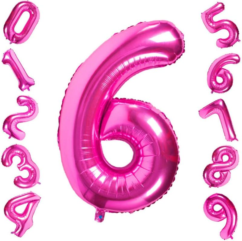 Photo 1 of 4 Pack Pink 6 Balloons,40 Inch Birthday Foil Balloon Party Decorations Supplies Helium Mylar Digital Balloons