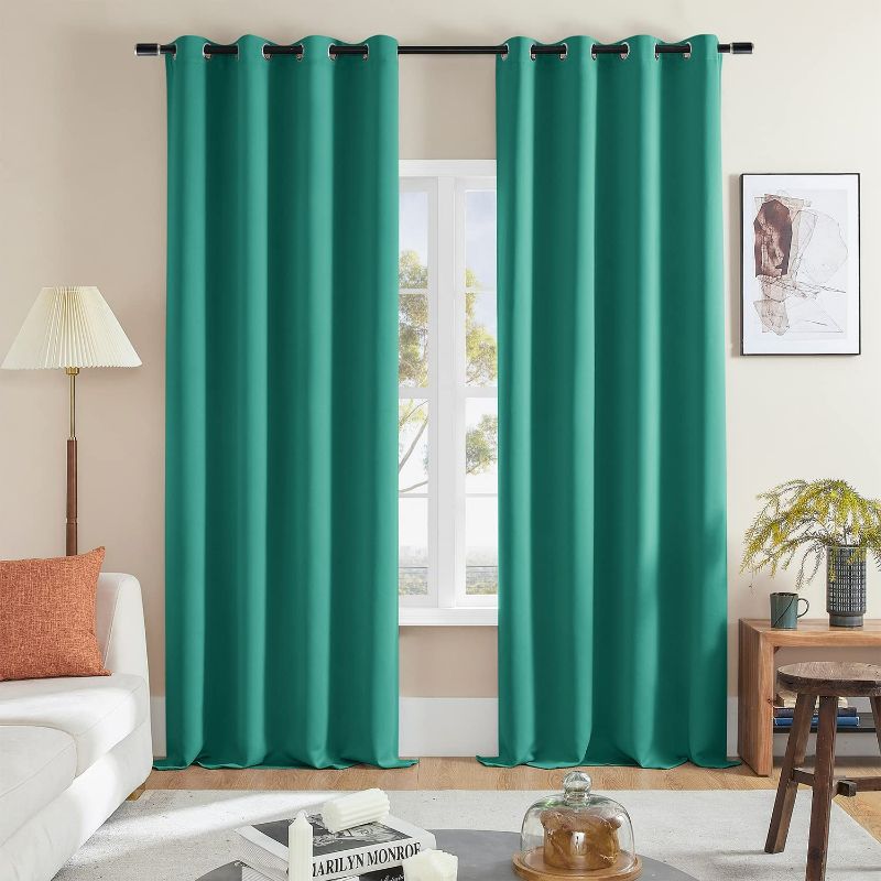 Photo 3 of Rutterllow Blackout Curtains for Bedroom, Thermal Insulated Noise Reducing Window Drapes for Living Room, Grommet Top(52x95 Inch, Turquoise)