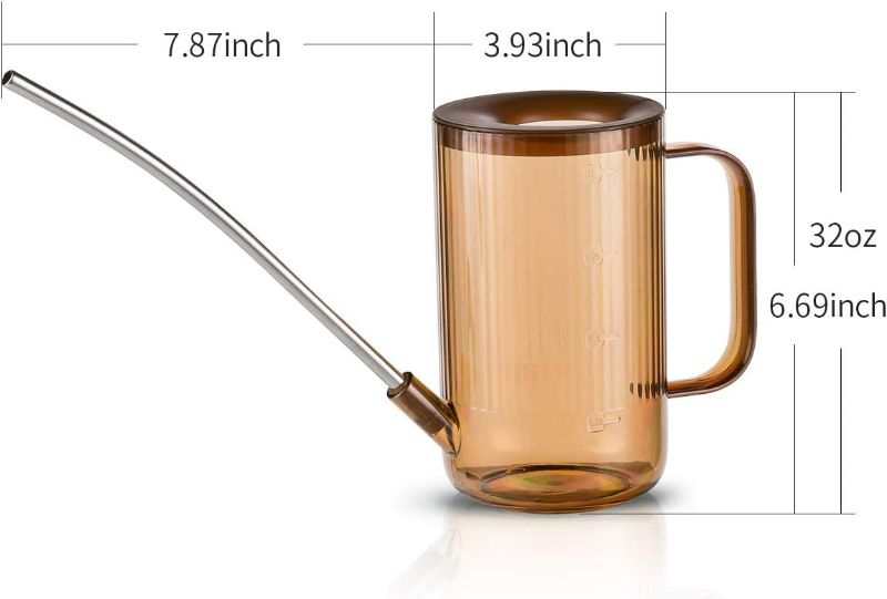 Photo 1 of Runrar Long Spout Watering Can, Small Watering Can, Outdoor Indoor Plant Watering Can for Home Garden Flower, Plants, Air Plants, Succulents 1L/34oz (Brown)
