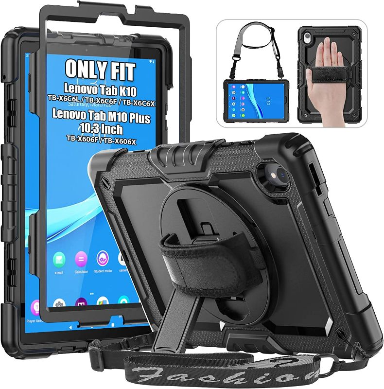 Photo 1 of Case for Lenovo Tab M10 Plus 10.3 Inch/K10 with Screen Protector,HXCASEAC 360°Rotating Hand Strap/Stand, Pen Holder,Shoulder Strap for Tablet 10.3" TB-X606F/TB-X606X/TB-X6C6F/TB-X6C6X(Black)