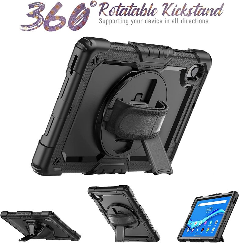 Photo 3 of Case for Lenovo Tab M10 Plus 10.3 Inch/K10 with Screen Protector,HXCASEAC 360°Rotating Hand Strap/Stand, Pen Holder,Shoulder Strap for Tablet 10.3" TB-X606F/TB-X606X/TB-X6C6F/TB-X6C6X(Black)